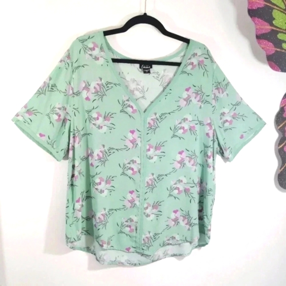 CLEARANCE Simply Emma Top Blouse Botanical Pink Green Lightweight Flowy 1X - Picture 13 of 13